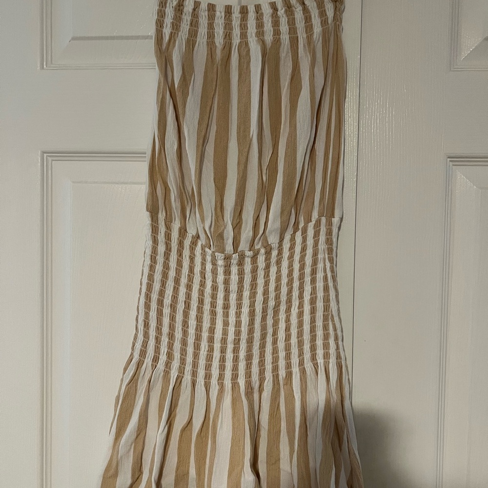 Skylar + Madison Beige and White Striped Mini Dress
